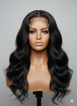Black Wig With Invisi Drawstring 100% Human Hair 180% Density