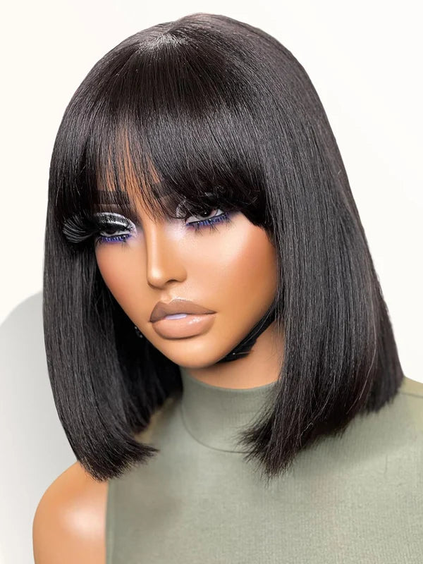 Wear to Go No Lace Short Bob Human Hair Wigs with Bangs