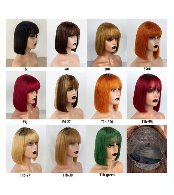 Wear to Go No Lace Short Bob Human Hair Wigs with Bangs