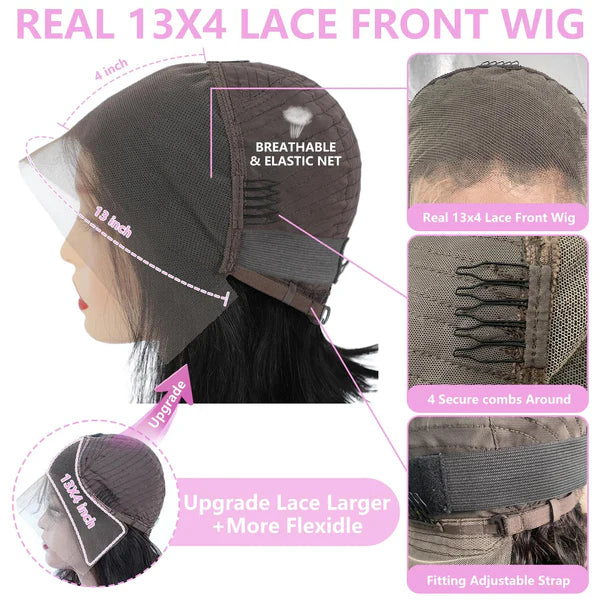 12A Double Drawn Body Wave Short Bob Human Hair 4x4 5x5 13x4 Lace Front Wig