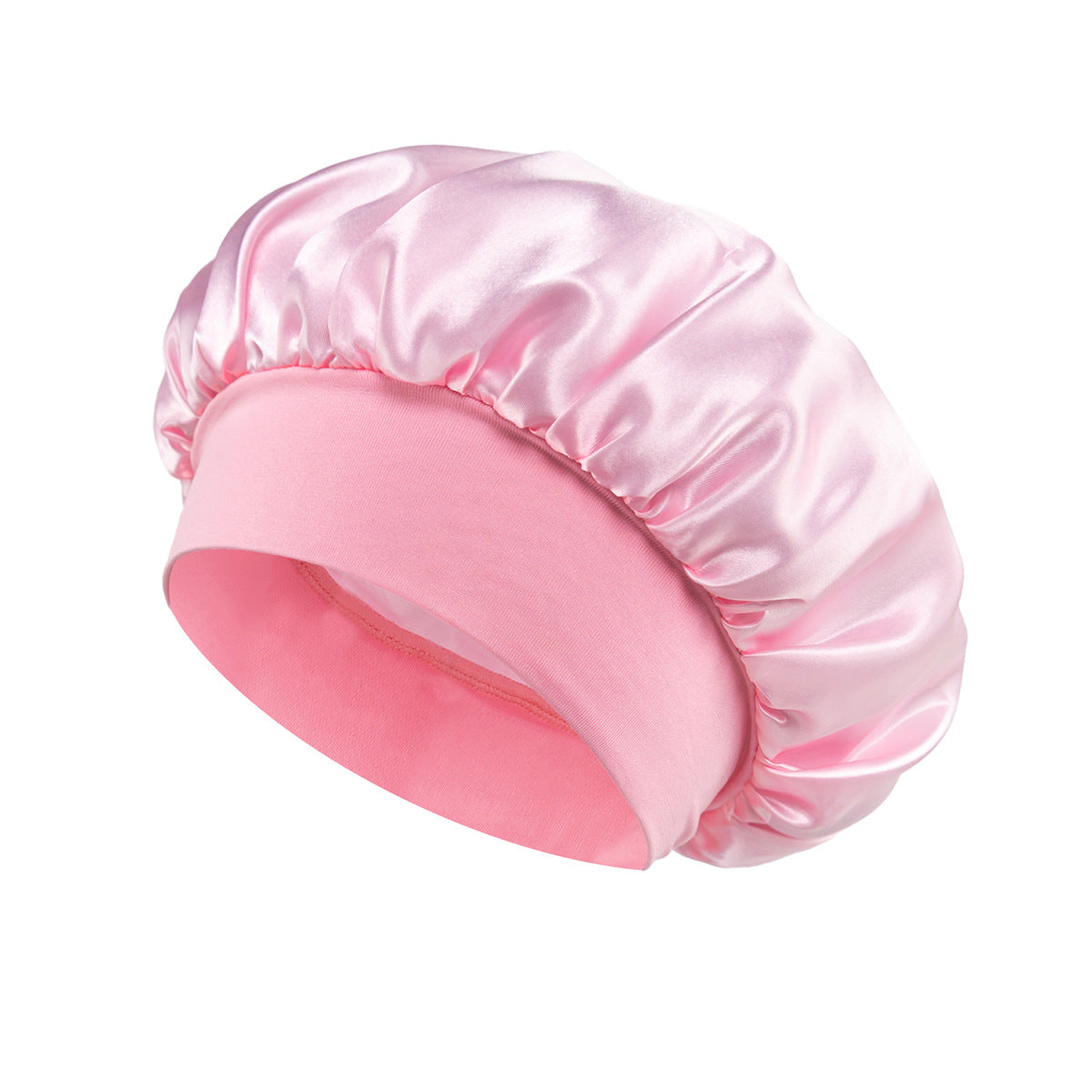 Solid Color Bath Cap Adult Fashion Satin Wide Brim Sleep Cap for Women Chemotherapy Hair Care