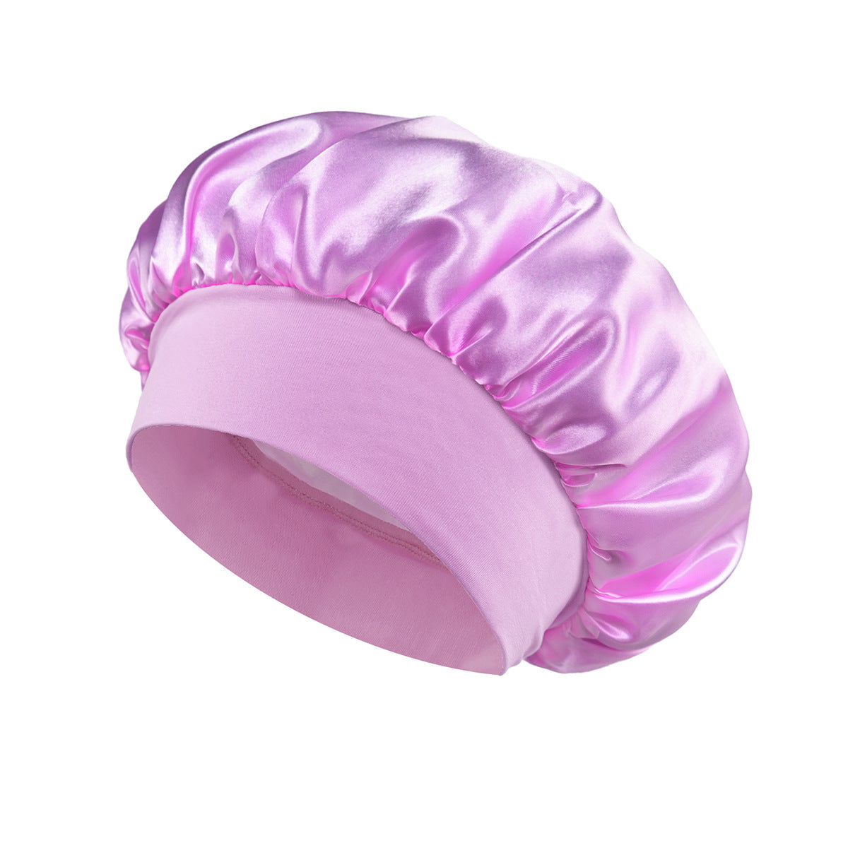 Solid Color Bath Cap Adult Fashion Satin Wide Brim Sleep Cap for Women Chemotherapy Hair Care