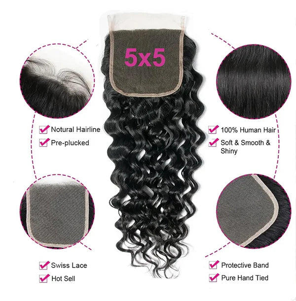 Brazilian Water Wave Virgin Human Hair 5x5 Lace Closure