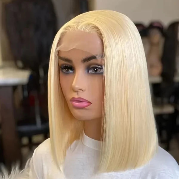 613 Blonde Short Bob Human Hair 13x4 Lace Closure Wigs