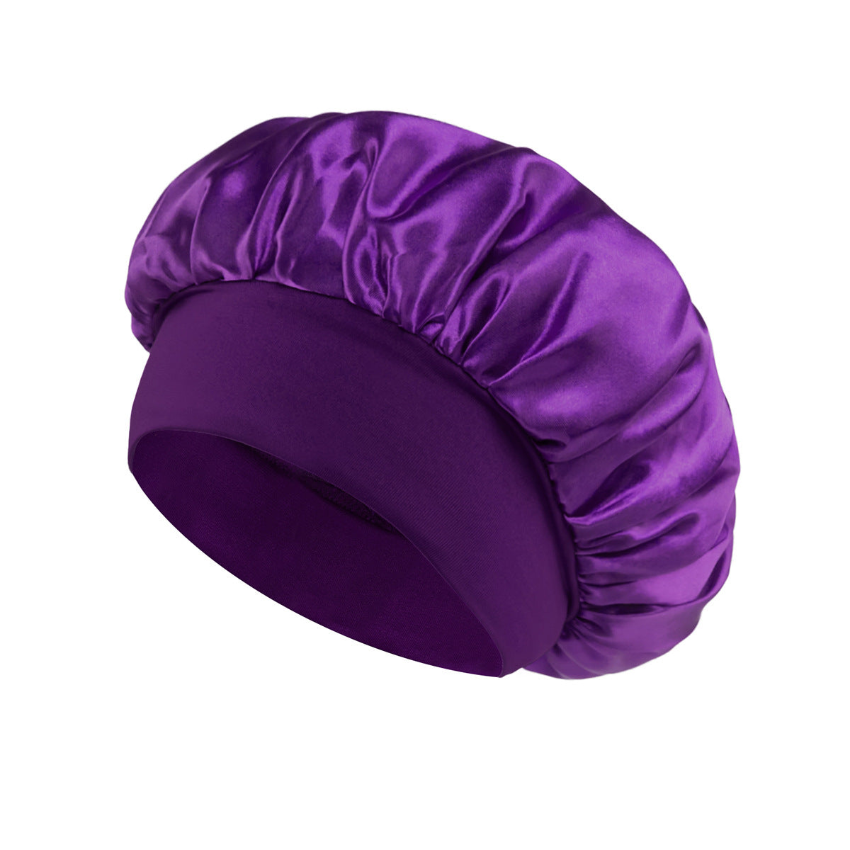 Solid Color Bath Cap Adult Fashion Satin Wide Brim Sleep Cap for Women Chemotherapy Hair Care