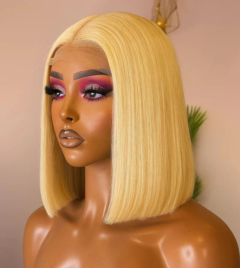 613 Blonde Short Bob Human Hair 4x4 Lace Closure Wigs