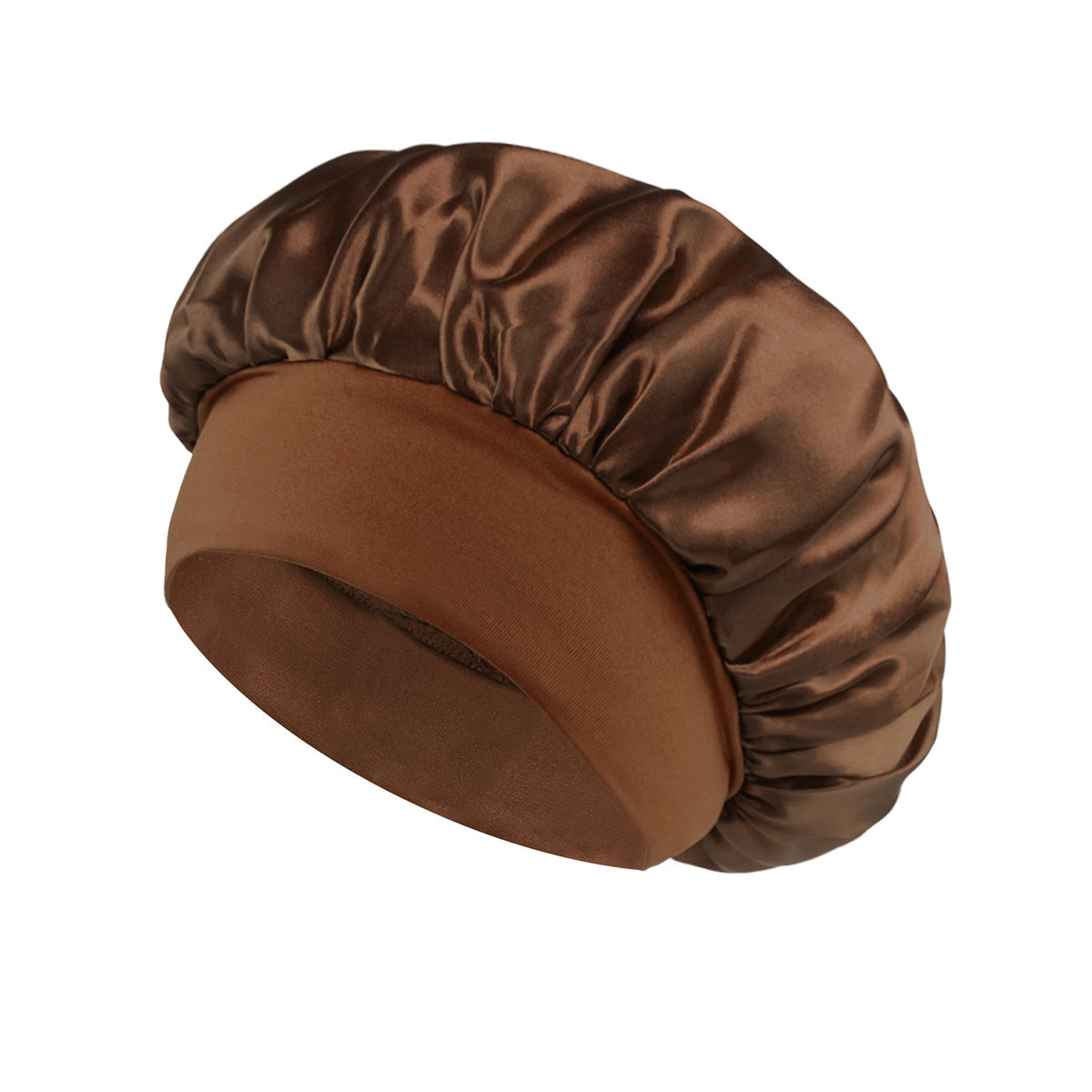 Solid Color Bath Cap Adult Fashion Satin Wide Brim Sleep Cap for Women Chemotherapy Hair Care