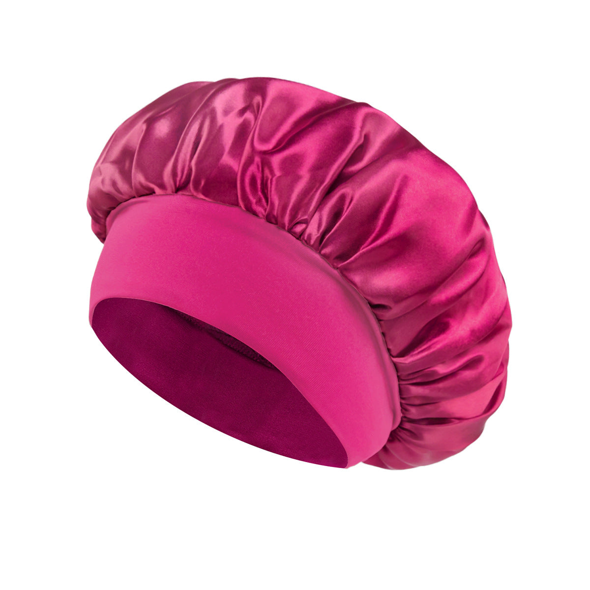 Solid Color Bath Cap Adult Fashion Satin Wide Brim Sleep Cap for Women Chemotherapy Hair Care