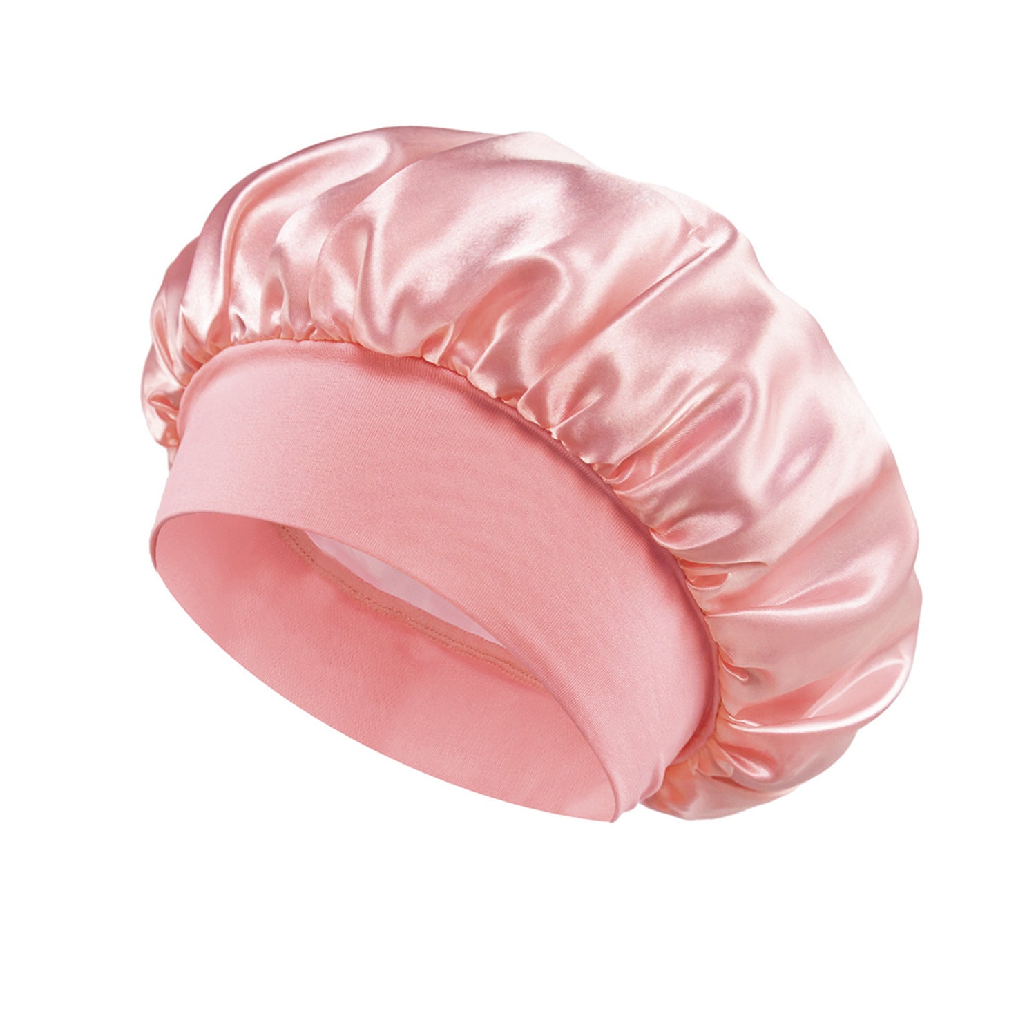 Solid Color Bath Cap Adult Fashion Satin Wide Brim Sleep Cap for Women Chemotherapy Hair Care