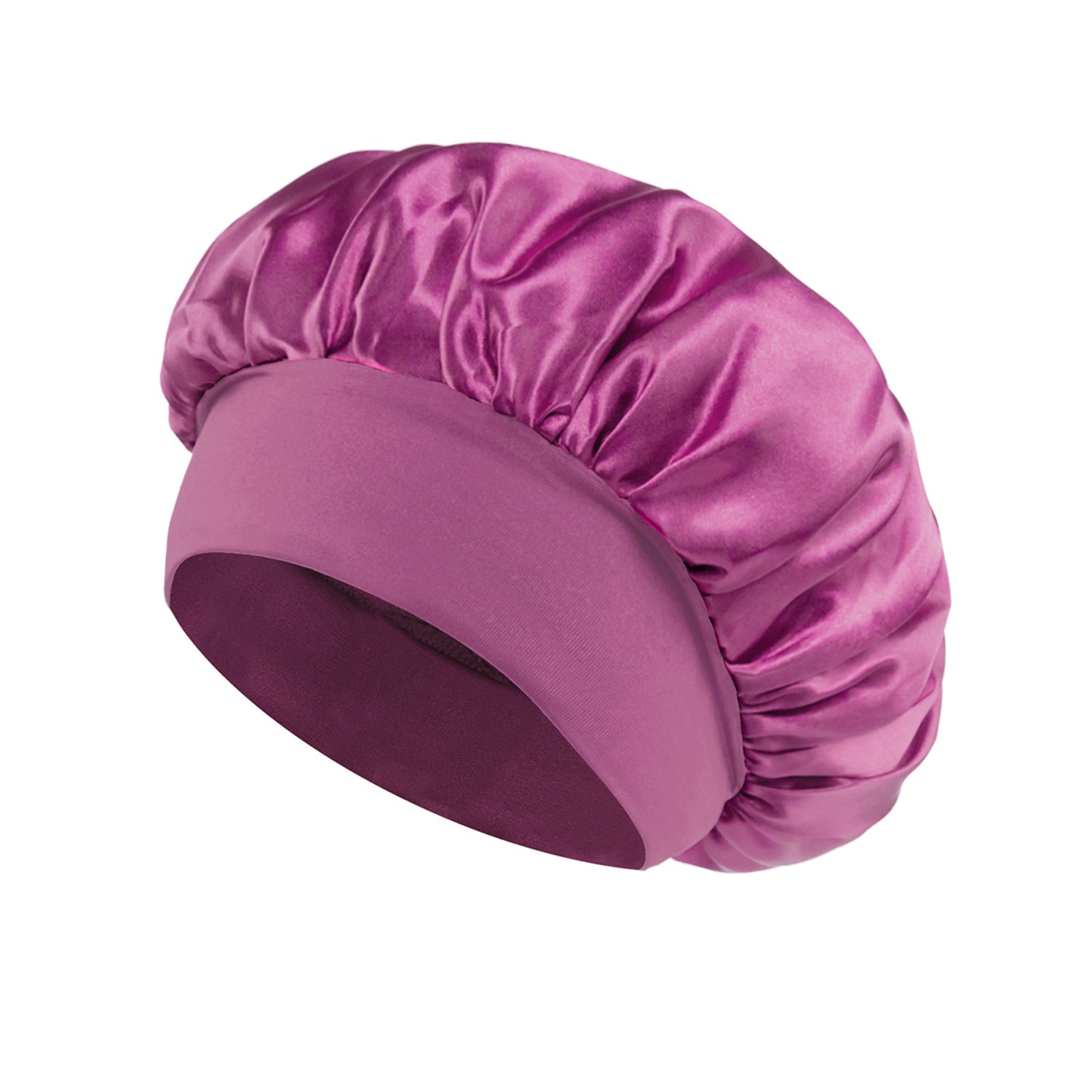 Solid Color Bath Cap Adult Fashion Satin Wide Brim Sleep Cap for Women Chemotherapy Hair Care