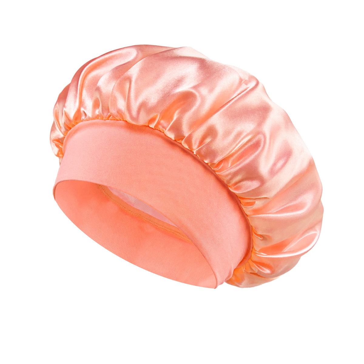 Solid Color Bath Cap Adult Fashion Satin Wide Brim Sleep Cap for Women Chemotherapy Hair Care
