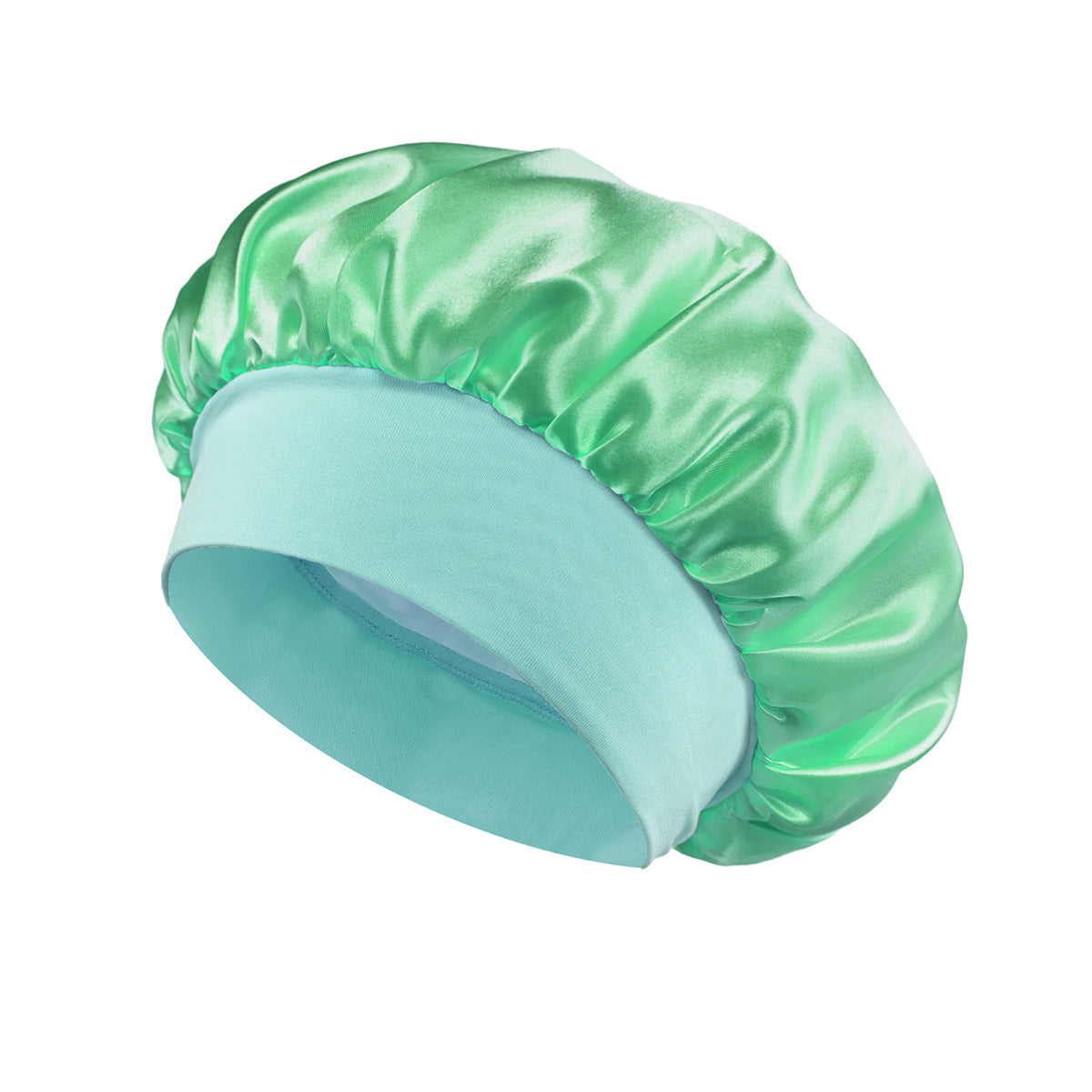 Solid Color Bath Cap Adult Fashion Satin Wide Brim Sleep Cap for Women Chemotherapy Hair Care