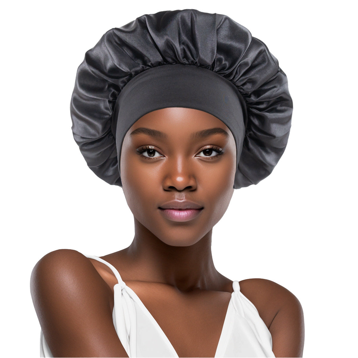 Solid Color Bath Cap Adult Fashion Satin Wide Brim Sleep Cap for Women Chemotherapy Hair Care