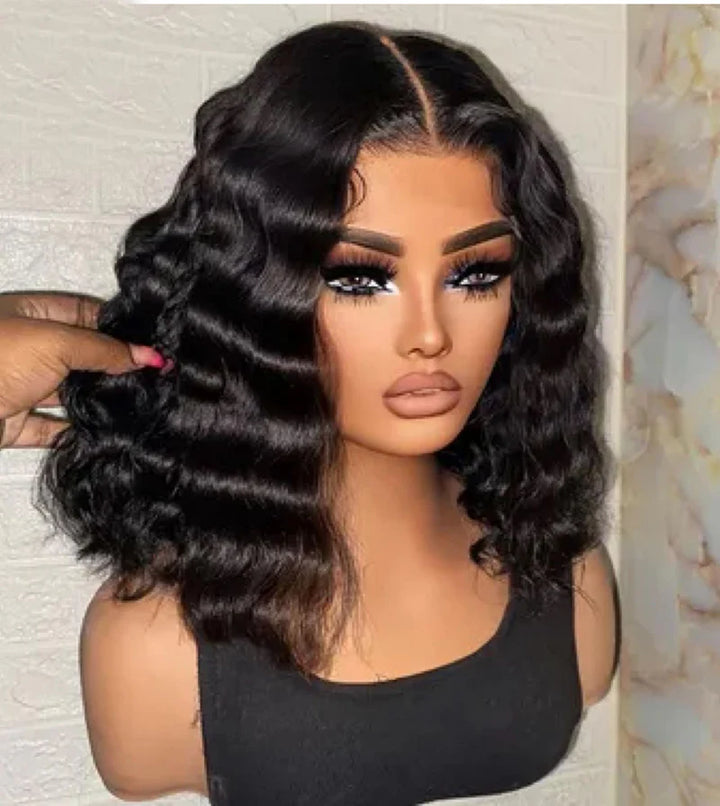 12A Double Drawn Deep Wave Short Bob Human Hair 4x4 5x5 13x4 Lace Front Wig