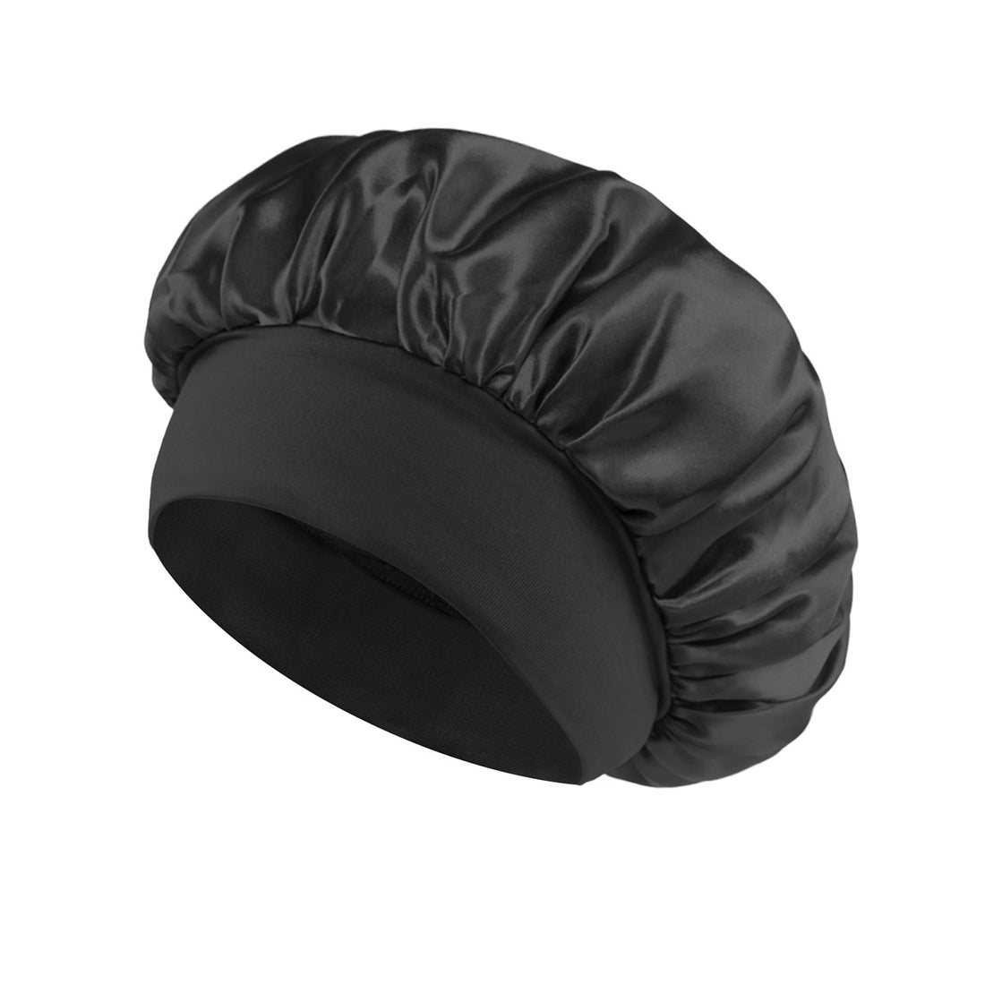 Solid Color Bath Cap Adult Fashion Satin Wide Brim Sleep Cap for Women Chemotherapy Hair Care