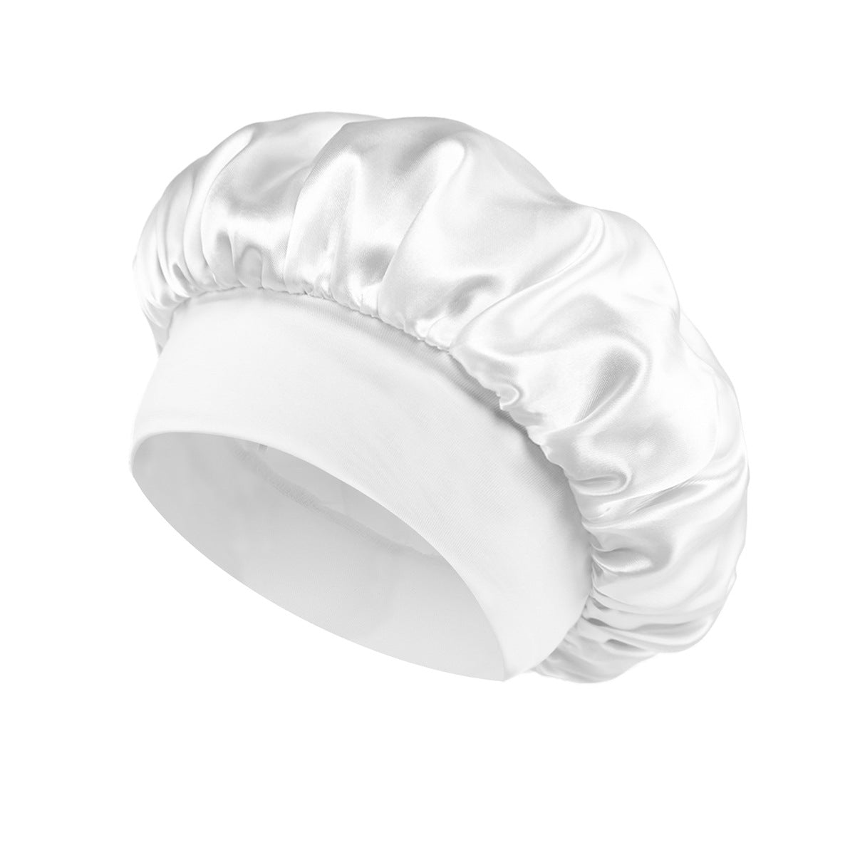 Solid Color Bath Cap Adult Fashion Satin Wide Brim Sleep Cap for Women Chemotherapy Hair Care