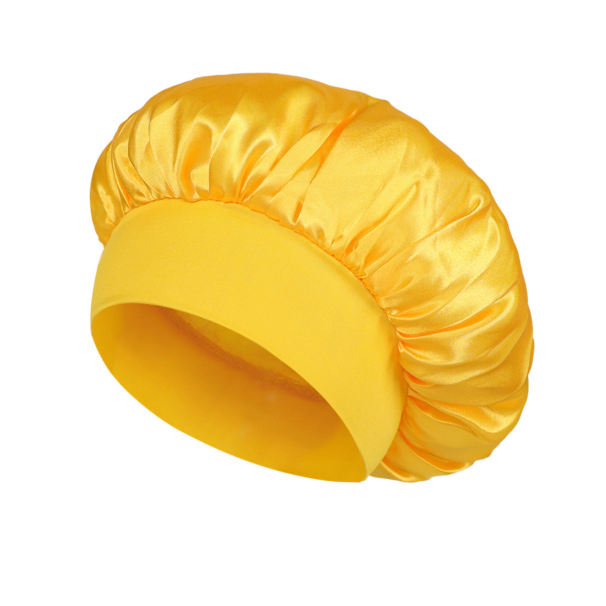 Solid Color Bath Cap Adult Fashion Satin Wide Brim Sleep Cap for Women Chemotherapy Hair Care