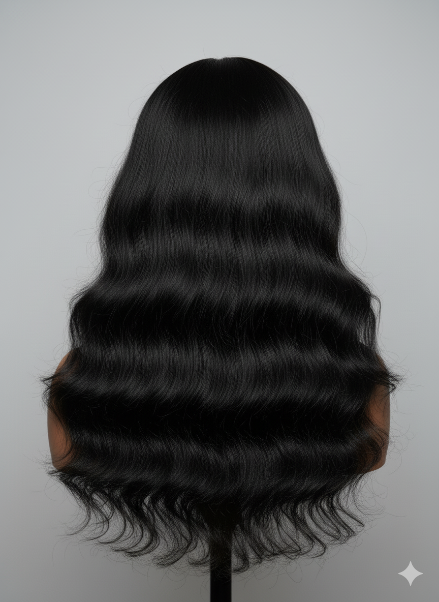 Black Wig With Invisi Drawstring 100% Human Hair 180% Density