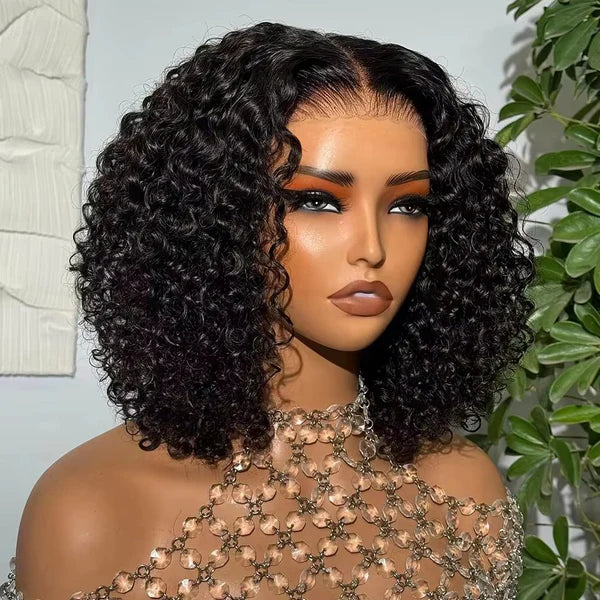 12A Double Drawn Kinky Curly Short Bob Human Hair 4x4 5x5 13x4 Lace Front Wig
