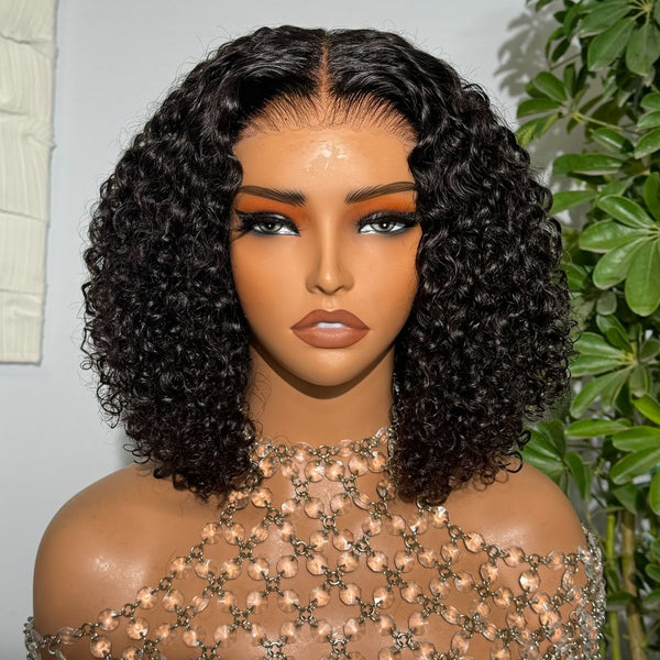 12A Double Drawn Kinky Curly Short Bob Human Hair 4x4 5x5 13x4 Lace Front Wig